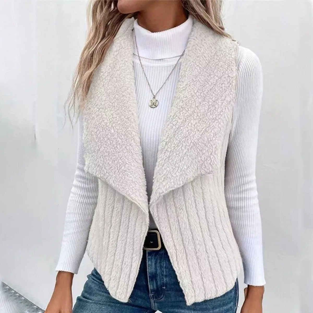 FASHION CASUAL SIMPLE SOLID COLOR SLEEVELESS VEST: WHITE / (L) 1