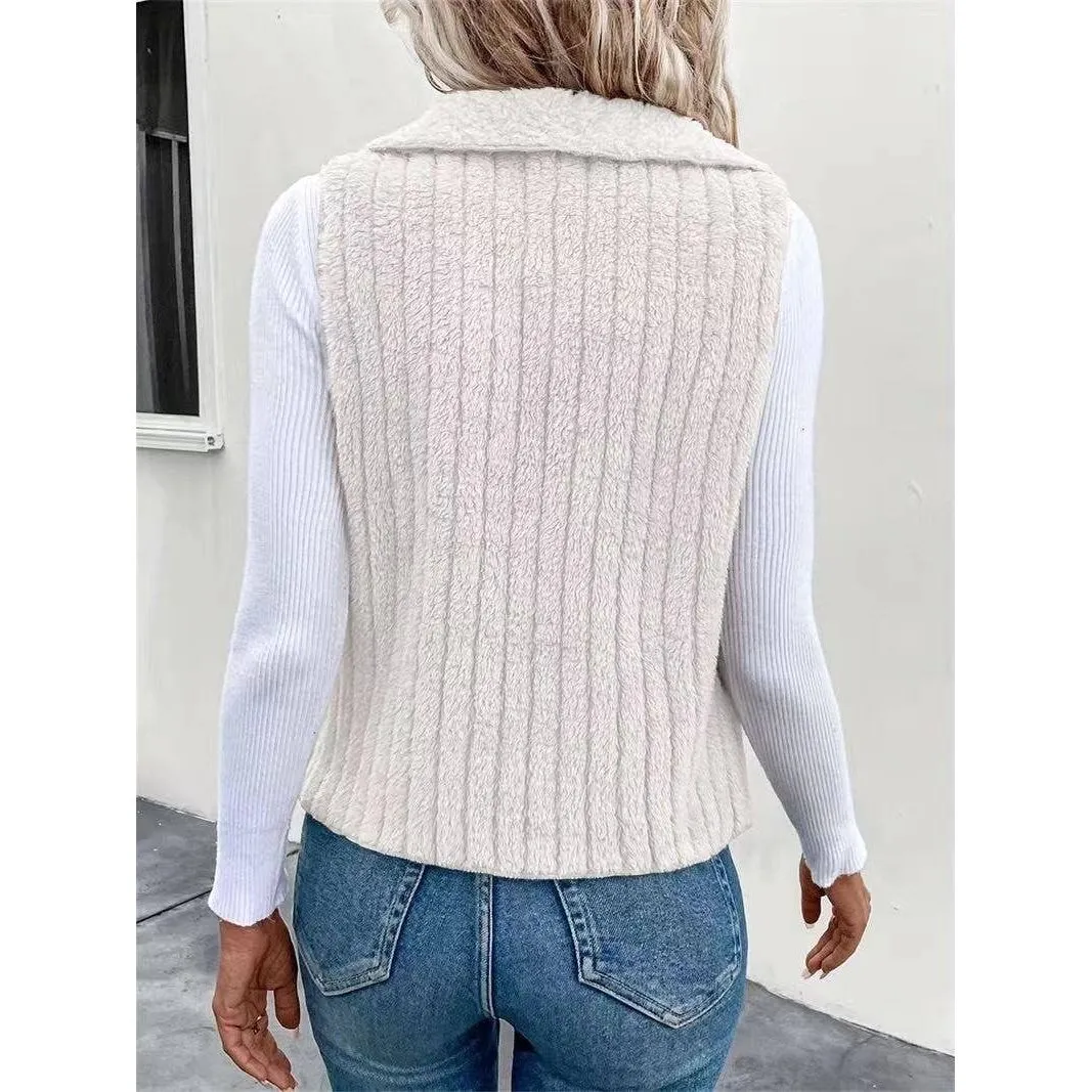 FASHION CASUAL SIMPLE SOLID COLOR SLEEVELESS VEST: WHITE / (L) 1