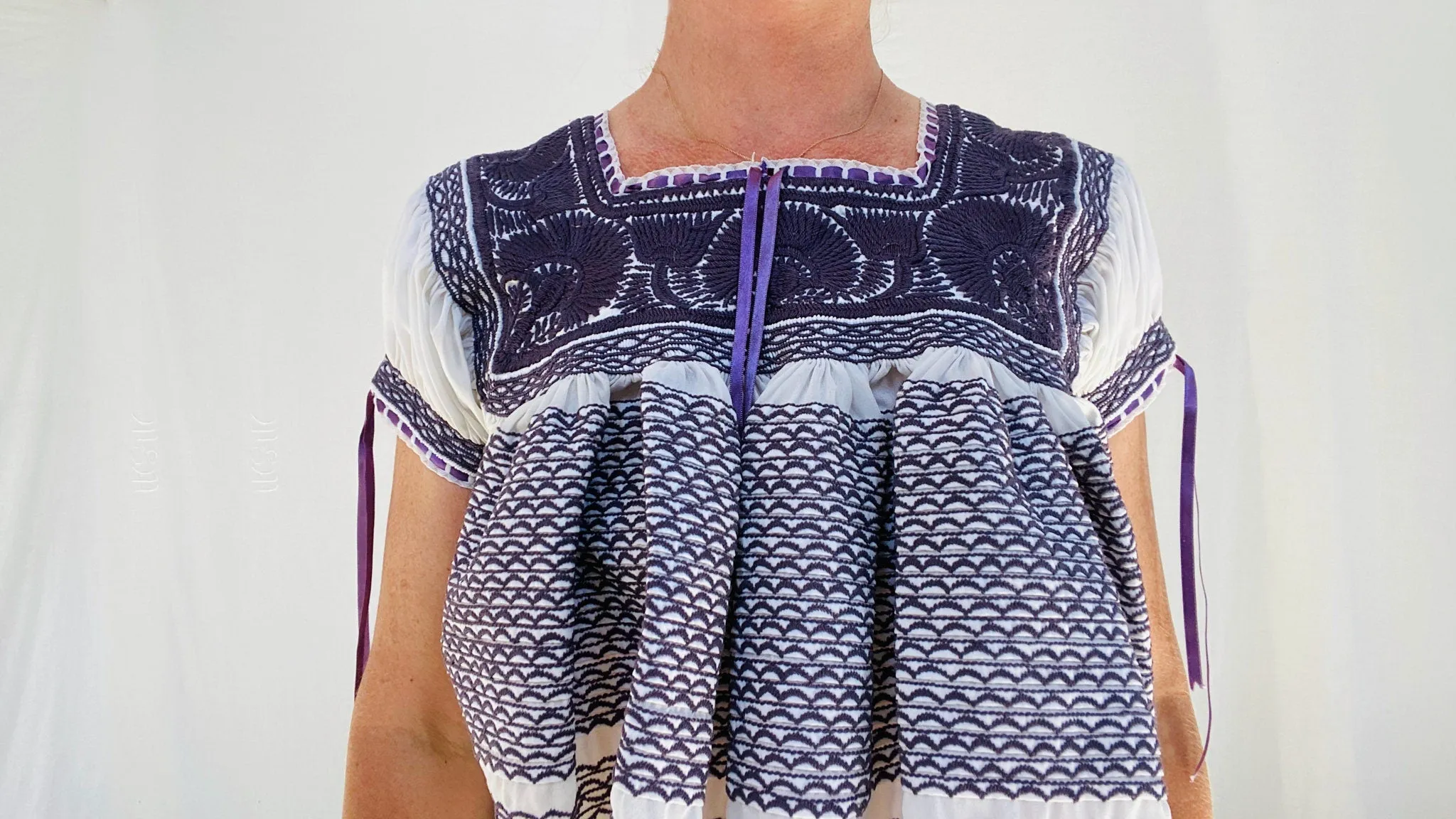 Hand-Embroidered Aguacatenango Blouse. Chiffon. 0079