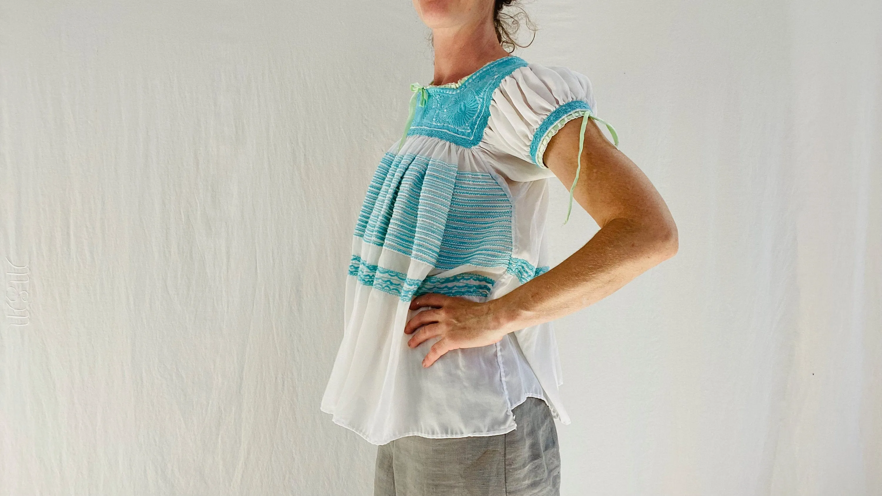 Hand-Embroidered Aguacatenango Blouse. Chiffon. 0099