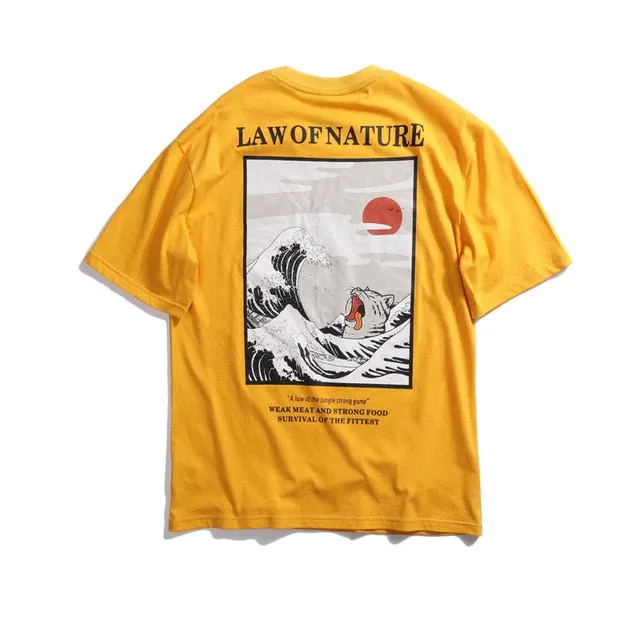 Japanese Ukiyo Cat Wave Printed Streetwear T Shirts