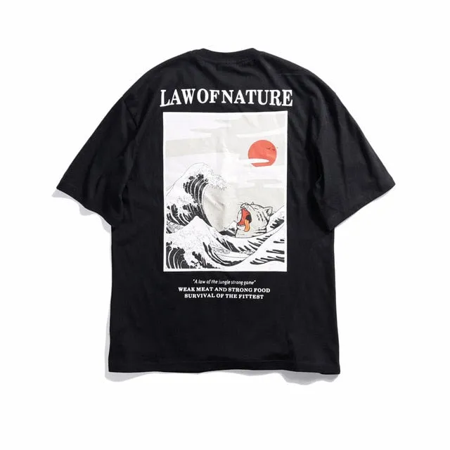 Japanese Ukiyo Cat Wave Printed Streetwear T Shirts