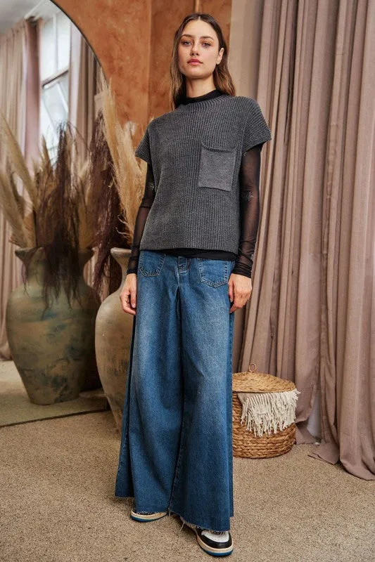 Mock neck cap sleeve knit - Plua