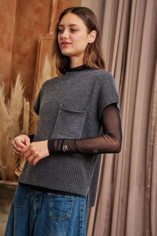 Mock neck cap sleeve knit - Plua