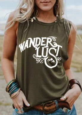 New Women Tank Tops Wanderlust Letter Print Tops Tee