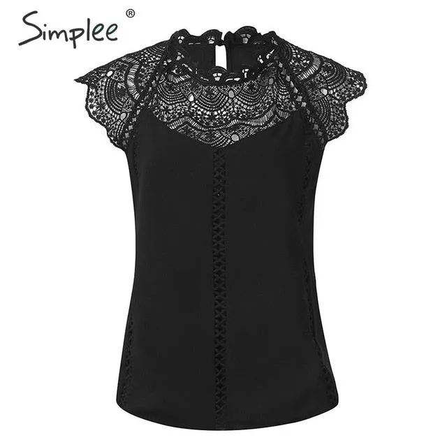 Simplee Elegant embroidery white lace tops Women